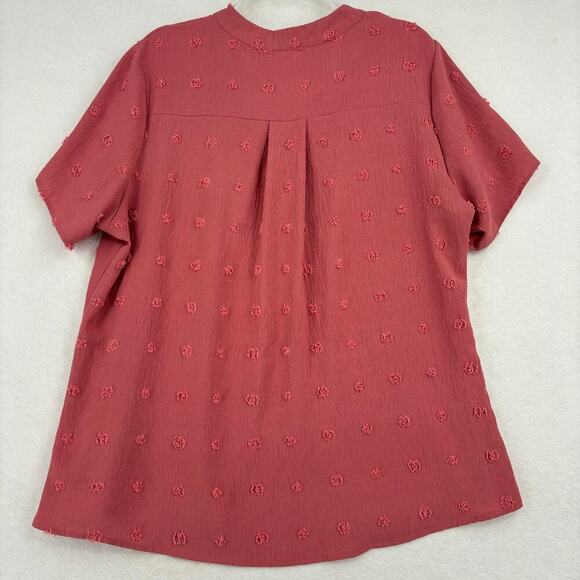 B Textured Dot Blouse Top Short Sleeve V Neck Bohemian Dusty Rose Size XL - Picture 5 of 8